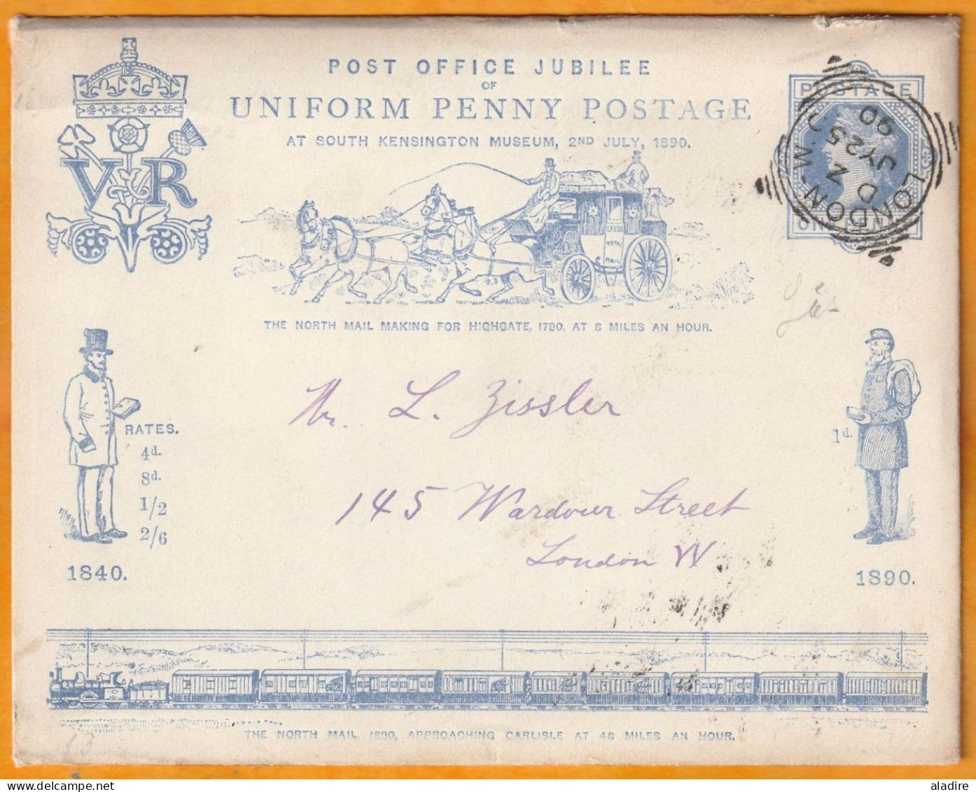 1890 - QV - Post Office Jubilee Of Uniform Penny Postage From London To The City (cover And Card) - ROWLAND HILL - Postmark Collection