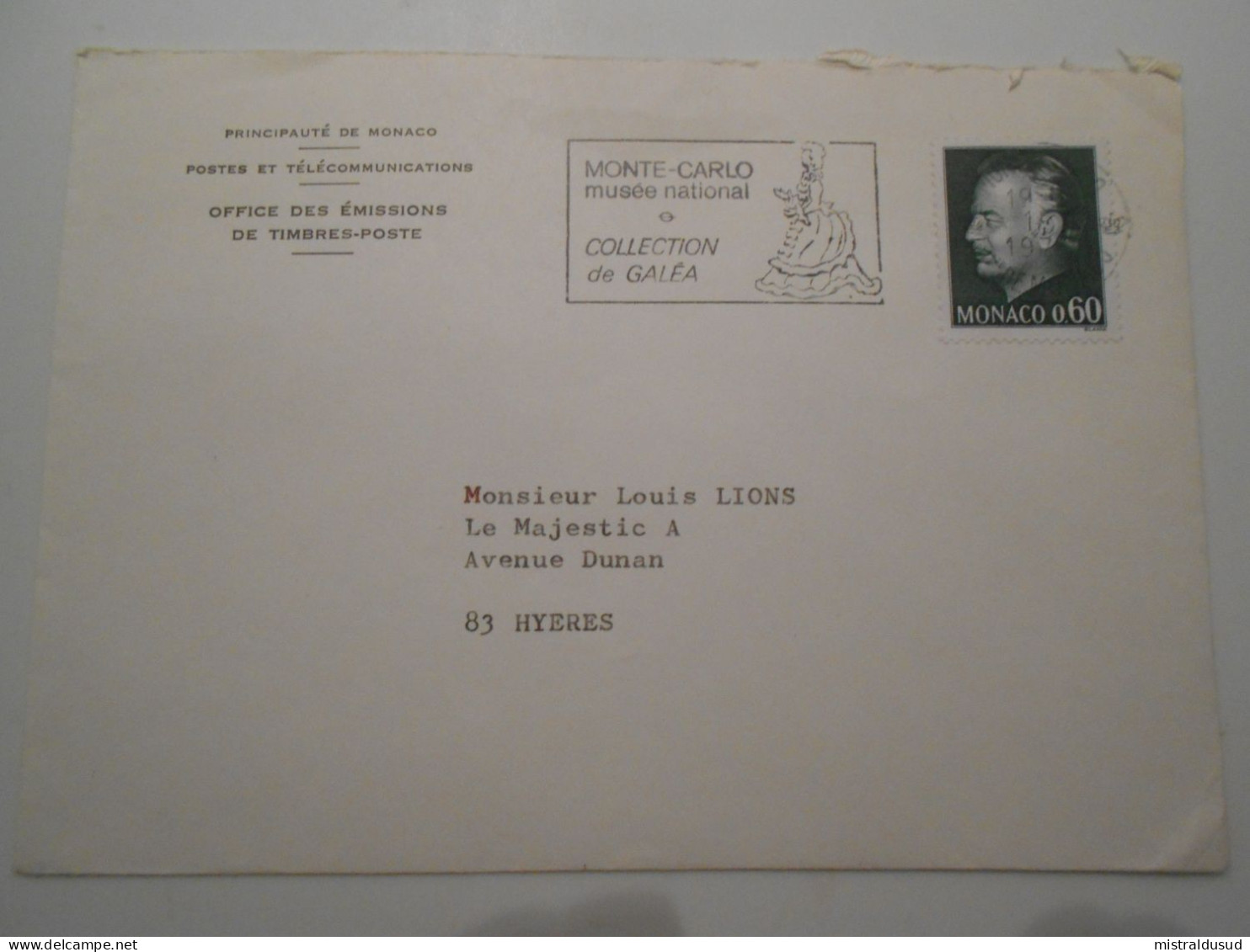 Monaco , Lettre De Monte-çarlo 1975 Pour Hyeres - Cartas & Documentos