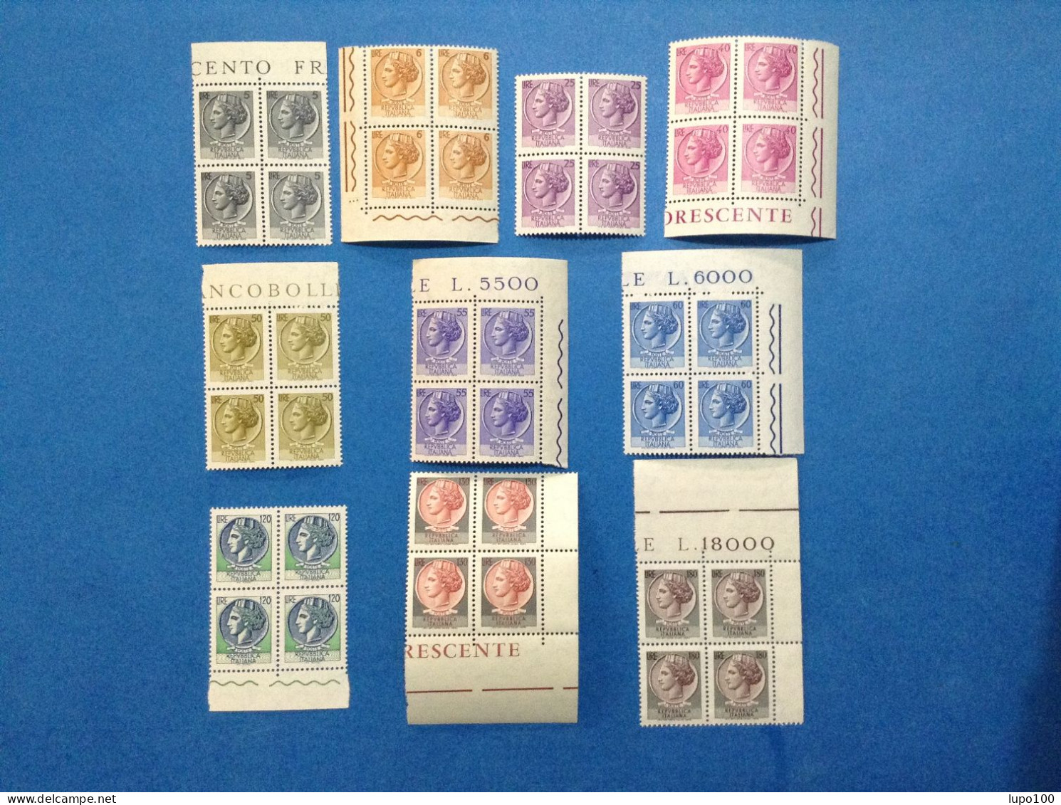 1968 Francobolli Nuovi Mnh** Lotto Da 10 Quartine Siracusana Quartina 5 6 25 40 50 55 60 120 130 180 Lire - 1961-70: Neufs