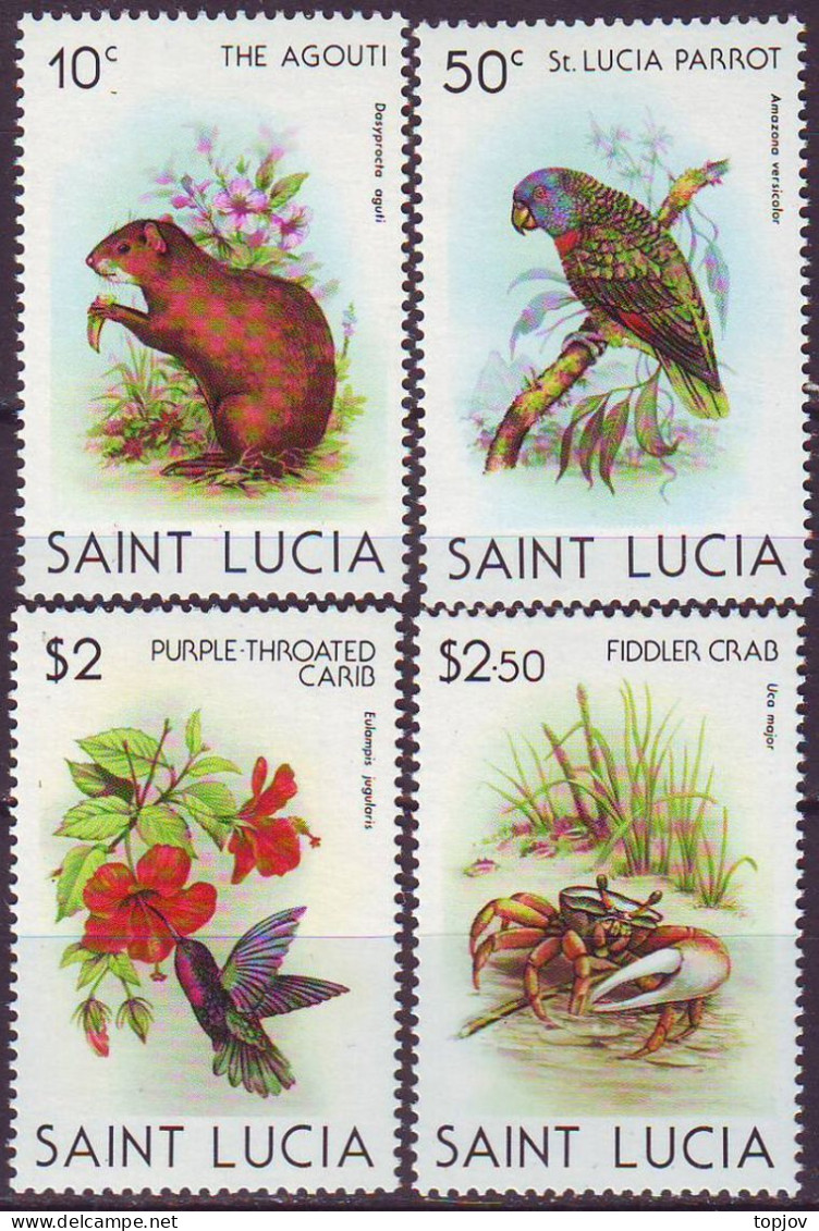 SAINT LUCIA - PROTECT ANIMALS - PARROTS  CRABS AGOUTI ORCHIDS  - **MNH - 1980 - Neufs