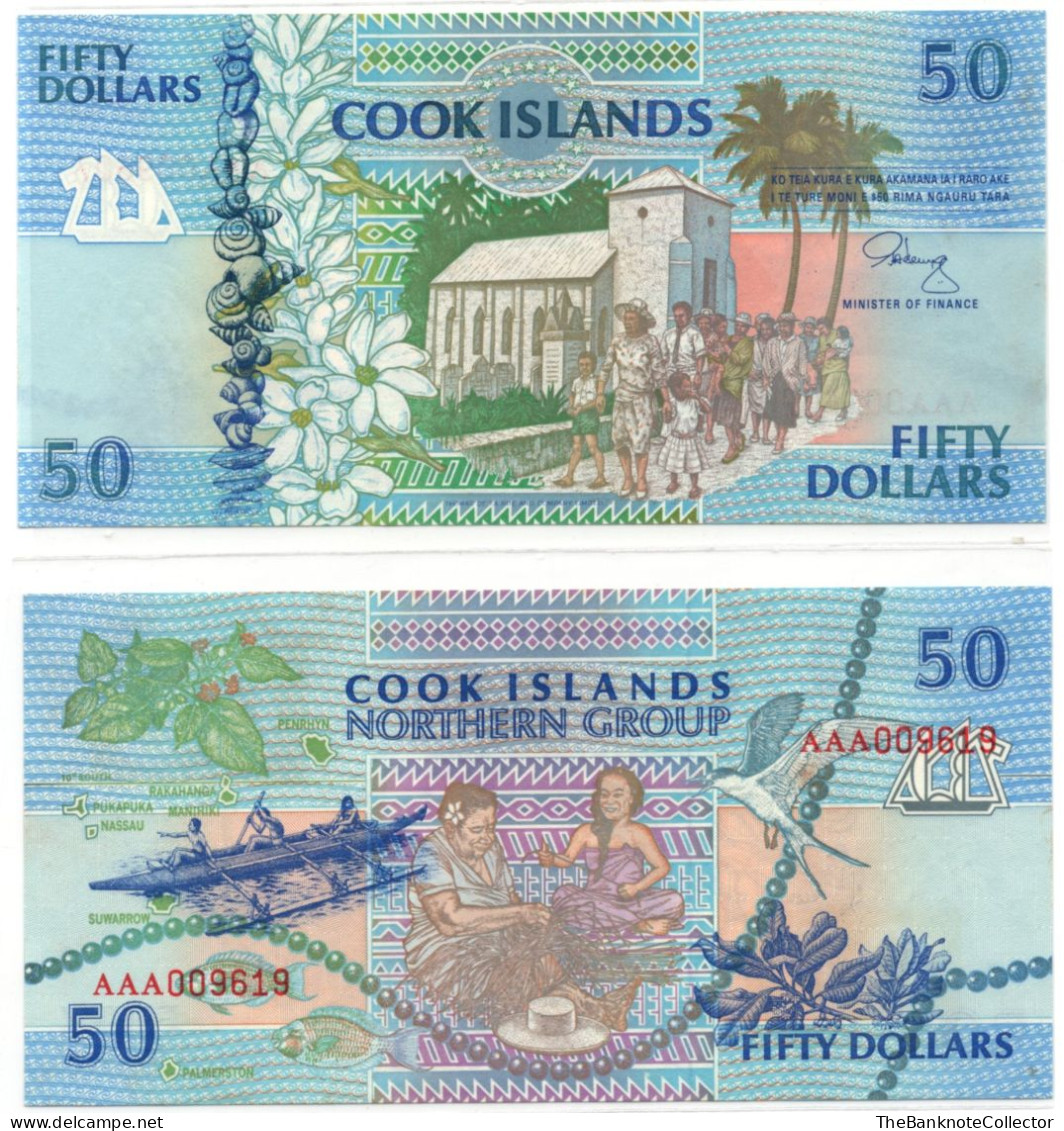 Cook Islands 50 Dollars ND 1992 Prefix AAA UNC P-10 - Isole Cook
