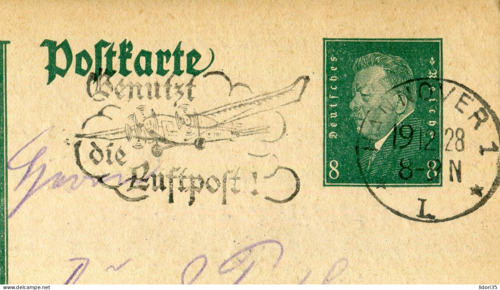 "DEUTSCHES REICH" 1928, Stempel "HANNOVER, Benutzt Die Luftpost" Auf Postkarte (L0152) - Tarjetas