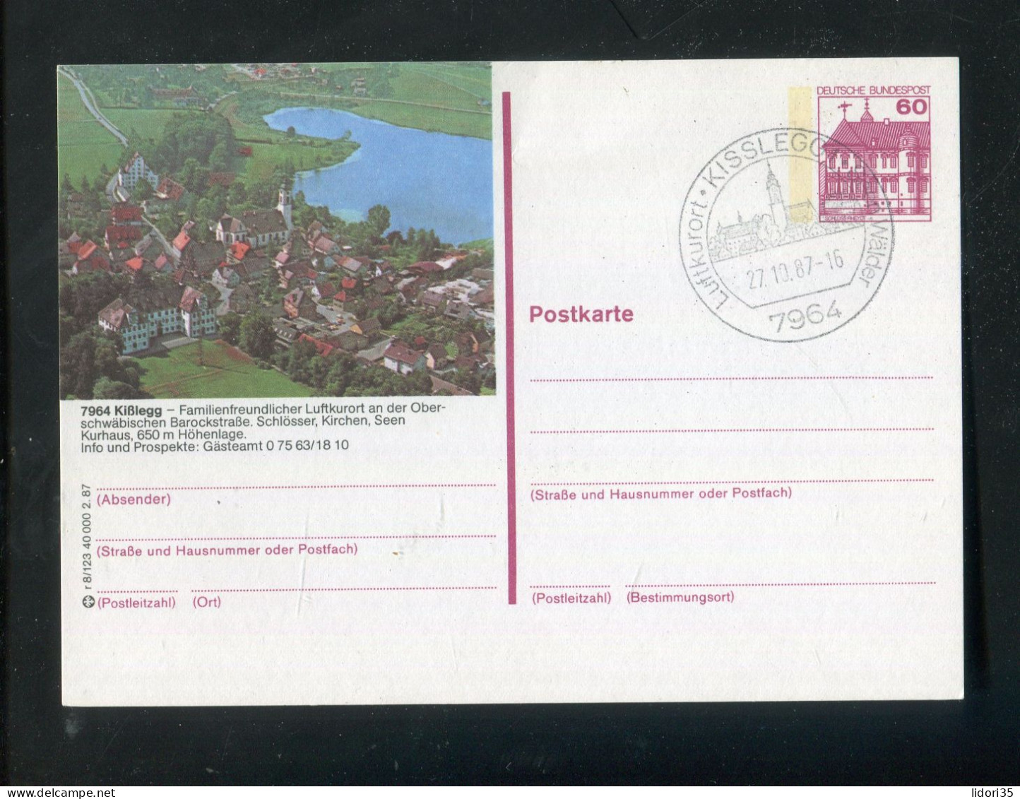 "BUNDESREPUBLIK DEUTSCHLAND" 1987, Bildpostkarte Mit Bildgleichem Stempel Ex "KISSLEGG" (L0156) - Geïllustreerde Postkaarten - Gebruikt