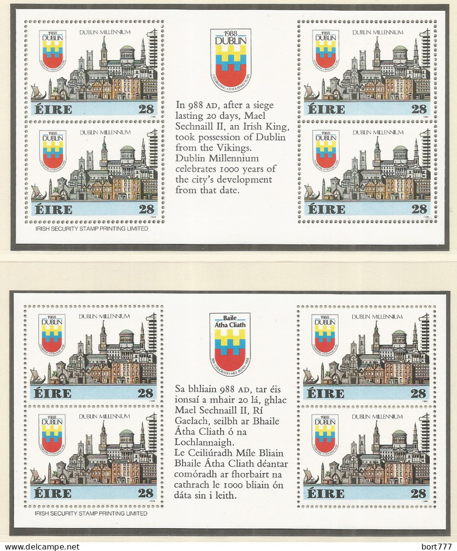 IRELAND 1988 Mint 2 Blocks MNH(**) Dublin - Blokken & Velletjes