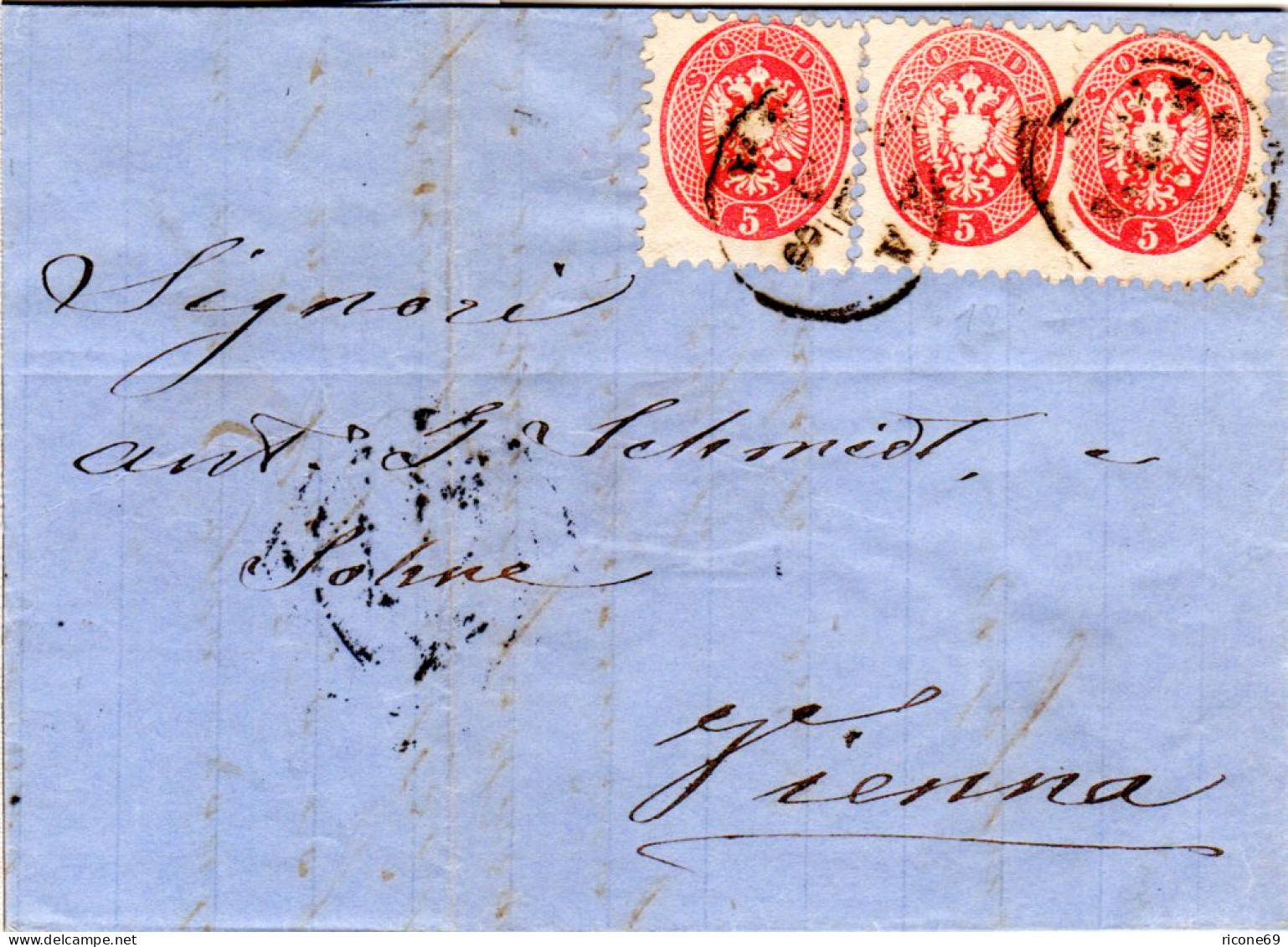 Lombardei Venetien Italien 1865, 3x5 So. Auf Brief V. Verona N. Österreich - Lombardy-Venetia