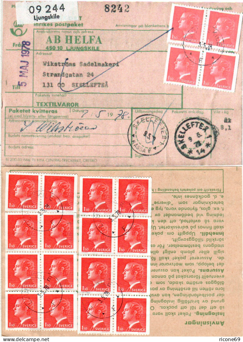 Schweden 1978, Me-Massenfrankatur 20x1,10 Kr. Auf Paketkarte V. Ljungskile - Lettres & Documents