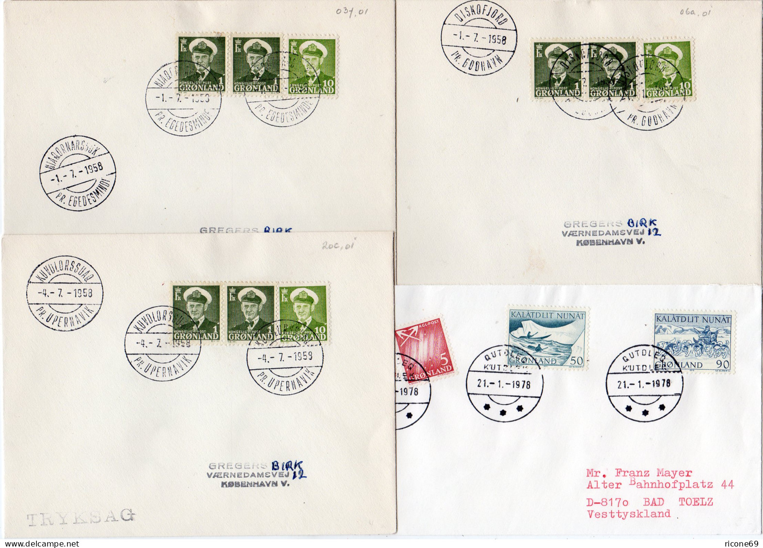 Grönland, 4 Briefe M. Stempeln V. Kl. Postanstalten - Autres & Non Classés