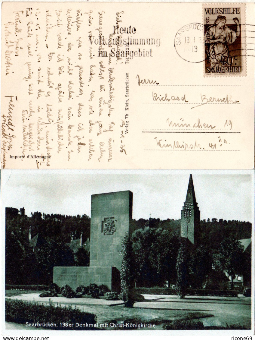 Saargebiet 1935, 40 C. Volkshilfe Auf AK V. Saarbrücken - Lettres & Documents