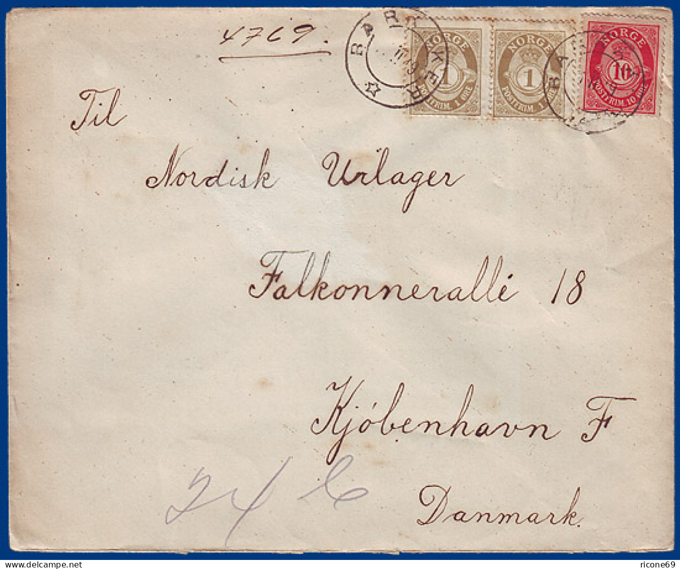 Norwegen 1919, Barkaker (Vf), Paar 1 öre+10 öre Auf Bf. N. Dänemark. #S813 - Briefe U. Dokumente