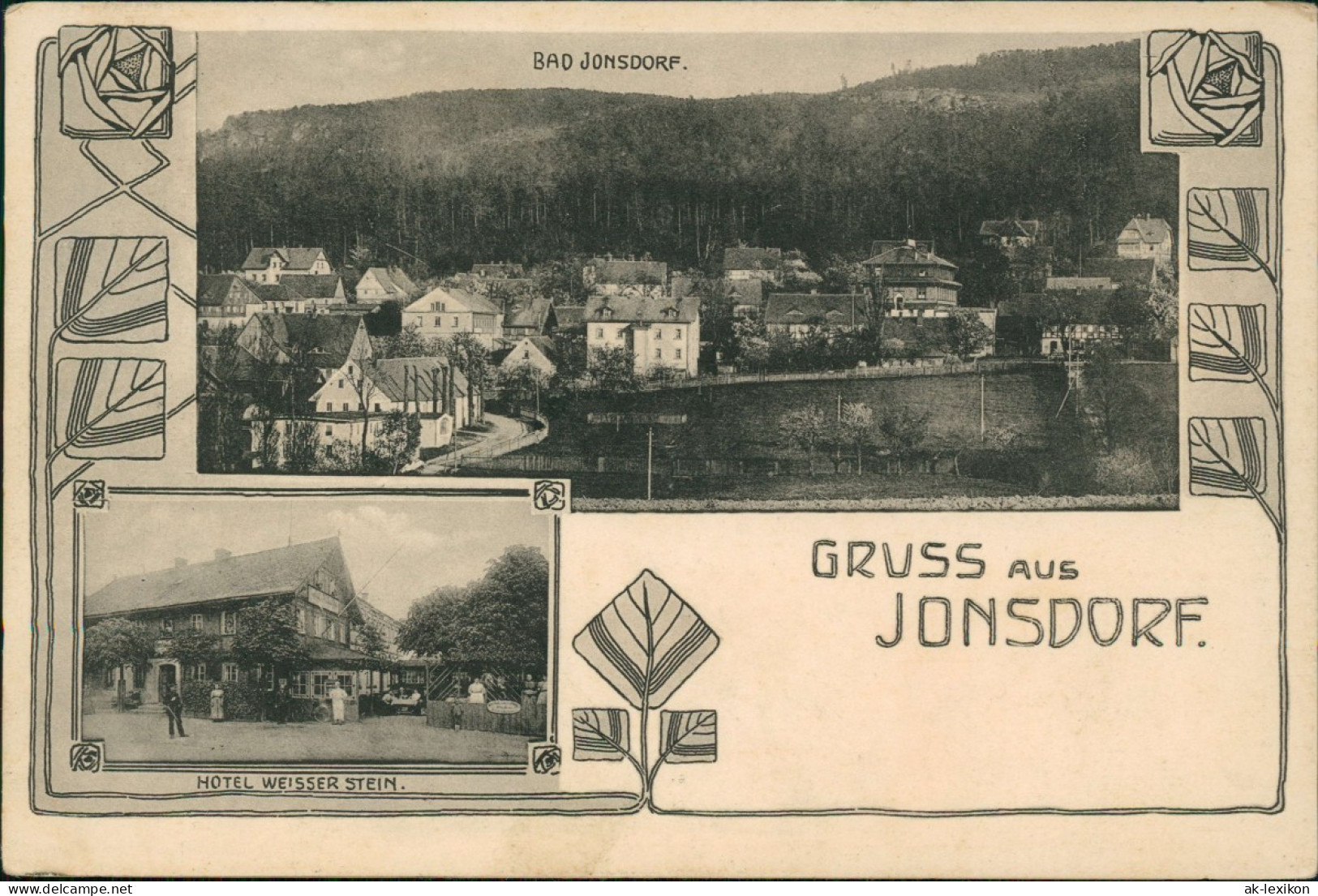 Ansichtskarte Jonsdorf 2 Bild: Stadt, Hotel Weisser Stein Oberlausitz 1914 - Jonsdorf