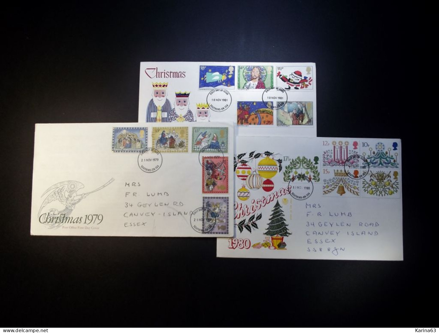 Great Britain - FDC - 1979 - 1980 - 1981 - 3 Envelopes  - Christmas  - With Insert. Cancellation Southend-on Sea - Essex - 1971-1980 Decimal Issues