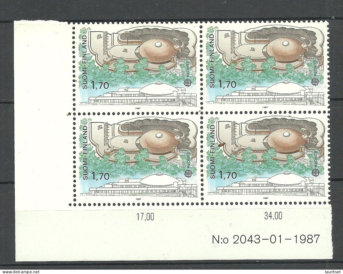 FINLAND FINNLAND 1987 Michel 1021 As 4-block With Order No MNH Europa Cept Arhitektur Architecture - Unused Stamps