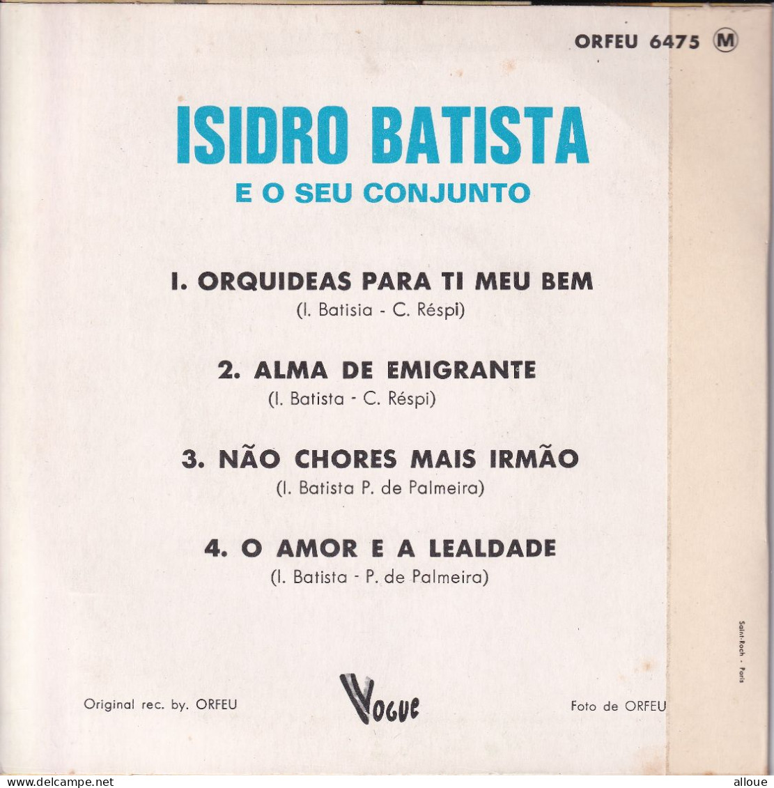 ISIDRO BATISTA - EP FR  - ORQUIDEAS PARA TI MEU BEM + 3 - Musiche Del Mondo