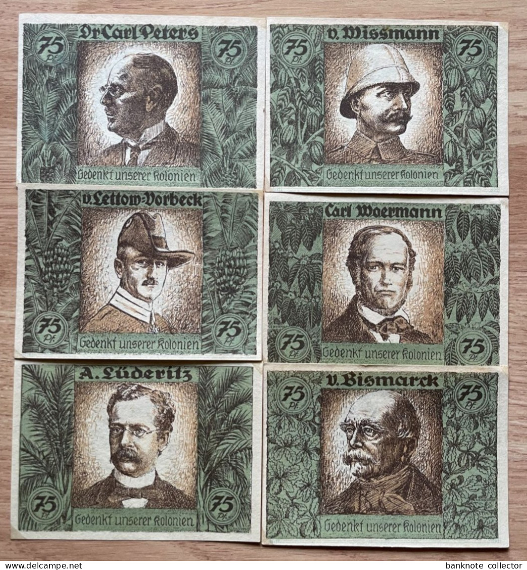 Deutschland, Germany, Deutsches Reich - 6 X 75 Pfg. 4.12.1921 - Serie B - Kolonial Gedenktag ! - Collezioni