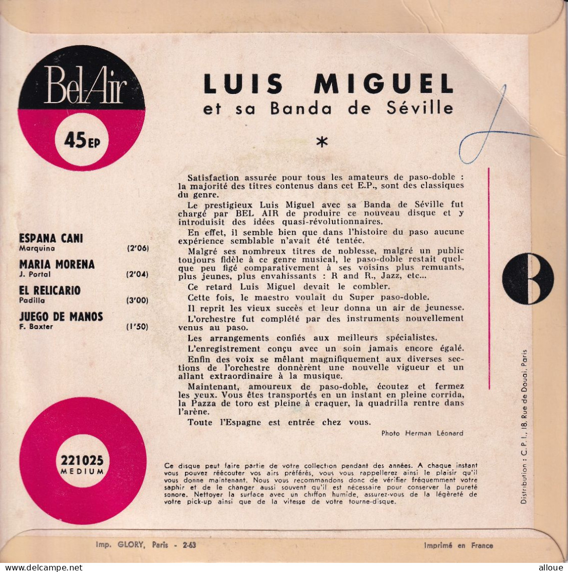 LUIS MIGUEL ET SA BANDA DE SEVILLE - EP FR  - ESPANA CANI + 3 - Música Del Mundo