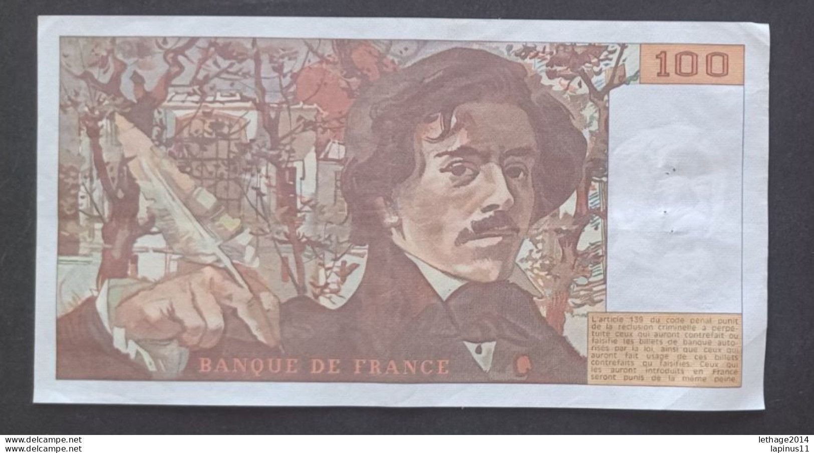 BANKNOTE MONEY PAPER 100 FRENCH FRANCS 1984 SERIES NU 78 - 100 F 1964-1979 ''Corneille''