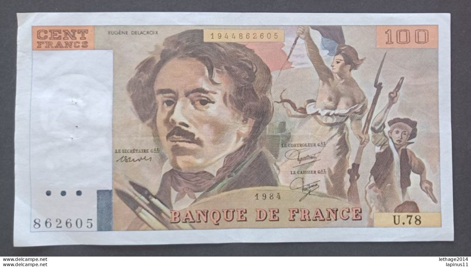 BANKNOTE MONEY PAPER 100 FRENCH FRANCS 1984 SERIES NU 78 - 100 F 1964-1979 ''Corneille''