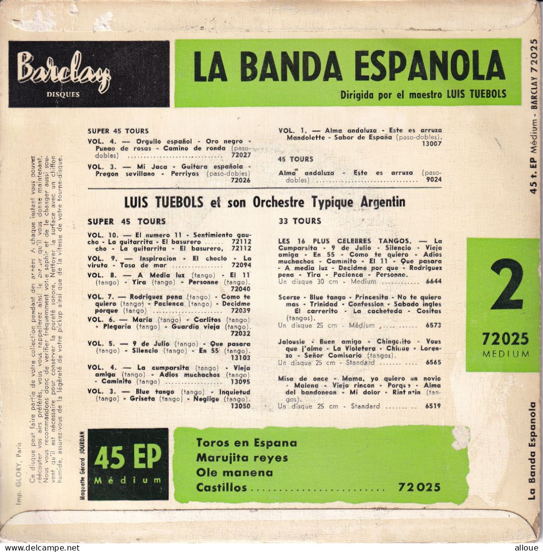 LA BANDA ESPANOLA  - EP FR  - TORO OF ESPANA + 3 - Música Del Mundo