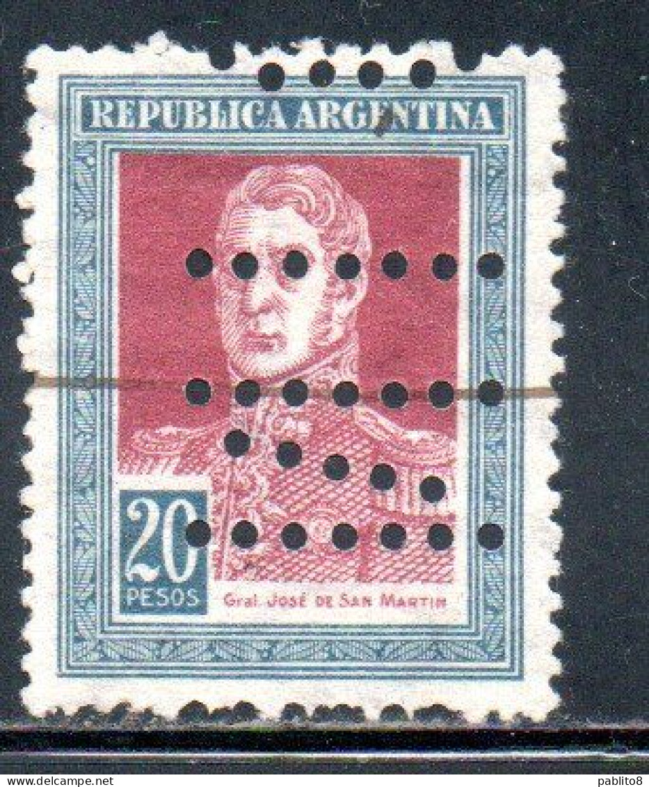 ARGENTINA 1923 PERFIN JOSE DE SAN MARTIN 20p USED USADO OBLITERE' - Usados