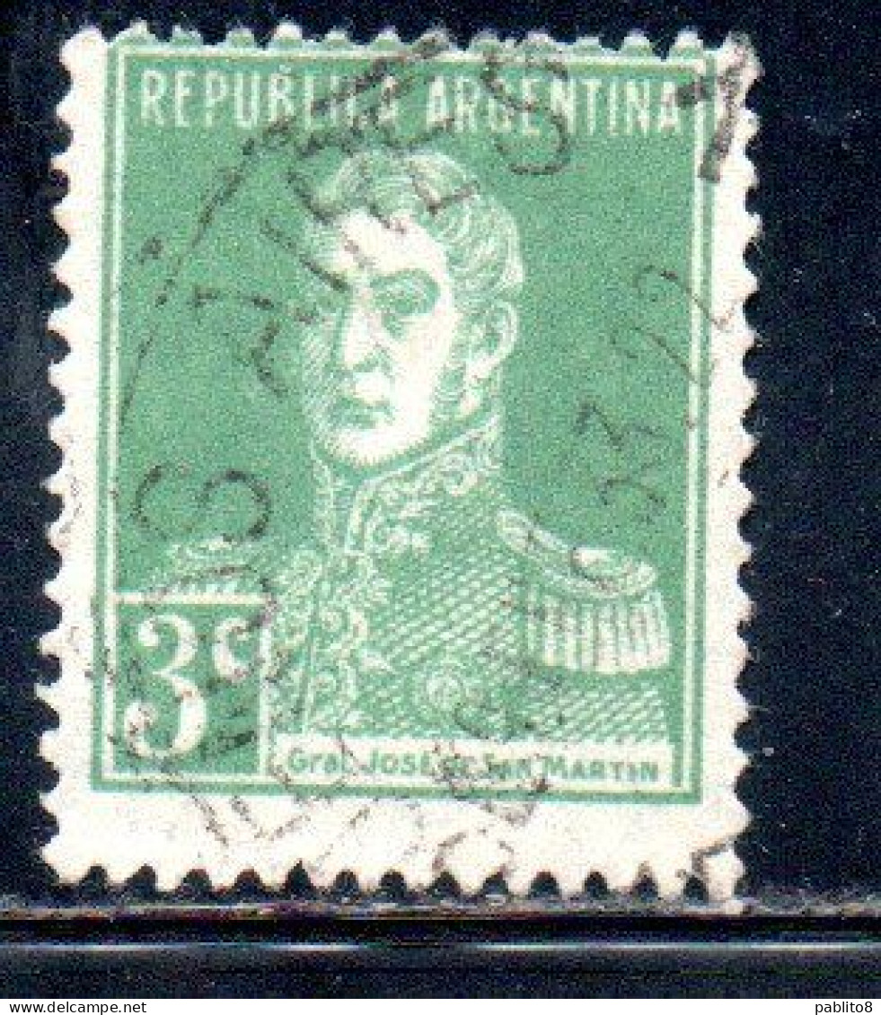 ARGENTINA 1923 1924 JOSE DE SAN MARTIN 3c USED USADO OBLITERE' - Gebraucht