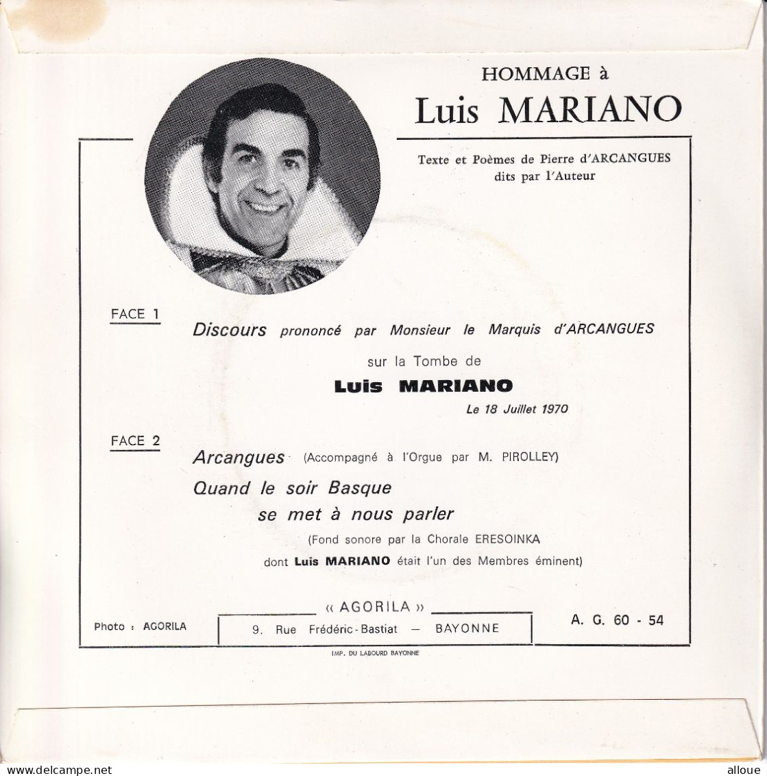 ARCANGUES : HOMMAGE A LUIS MARIANO - FR EP - - Opéra & Opérette