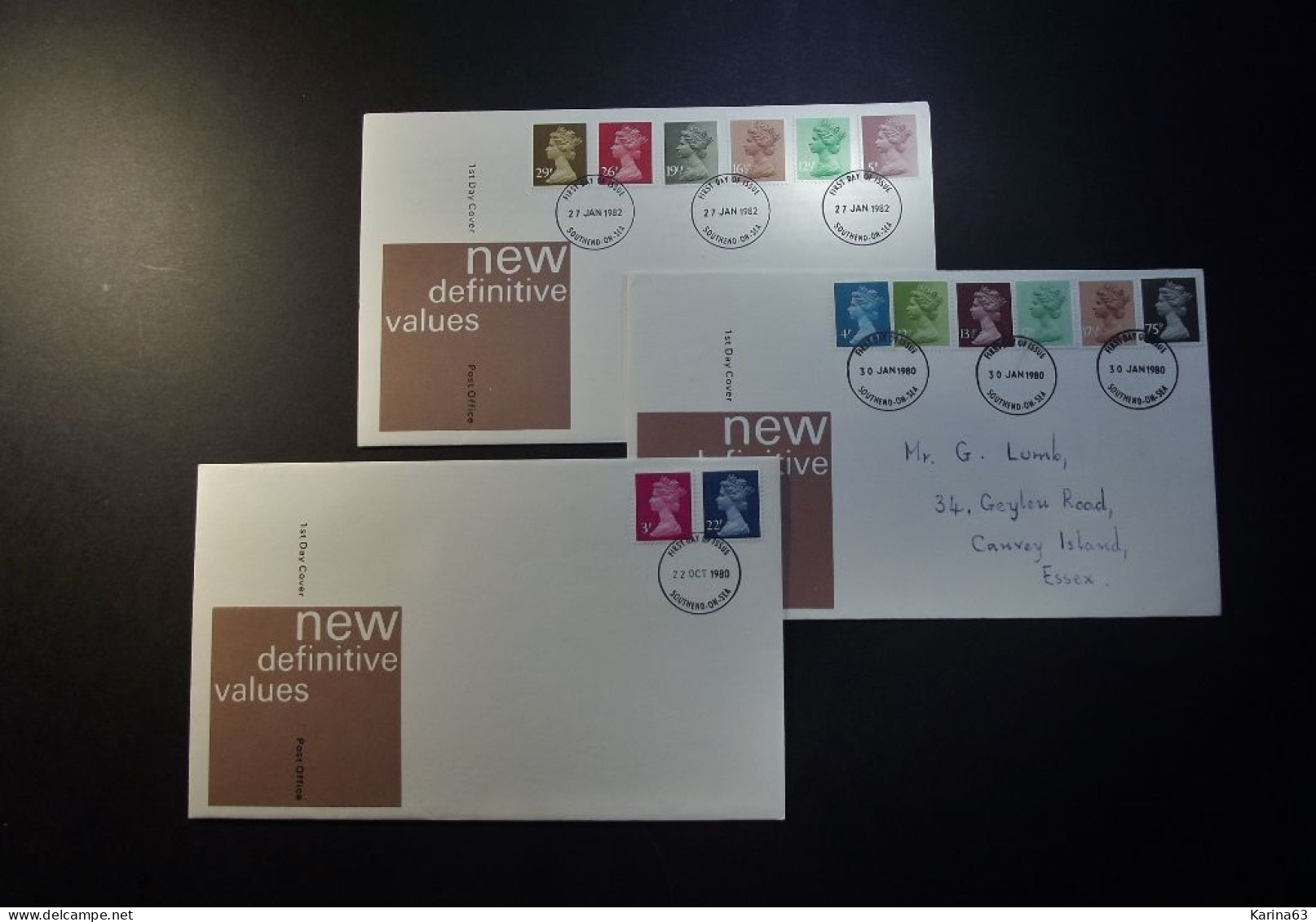 Great Britain - FDC - 1980 - 3 Envelopes - New Definitive Values  - With Insert - Cancellation Southend-on Sea - Essex - 1971-1980 Em. Décimales