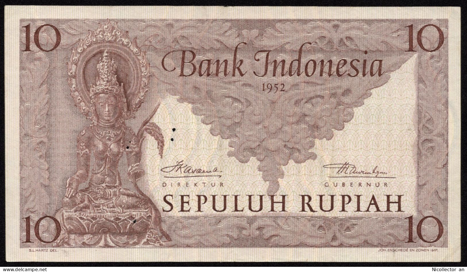 Indonesia 10 Rupiah 1952 P-43a XF Banknote - Indonesien