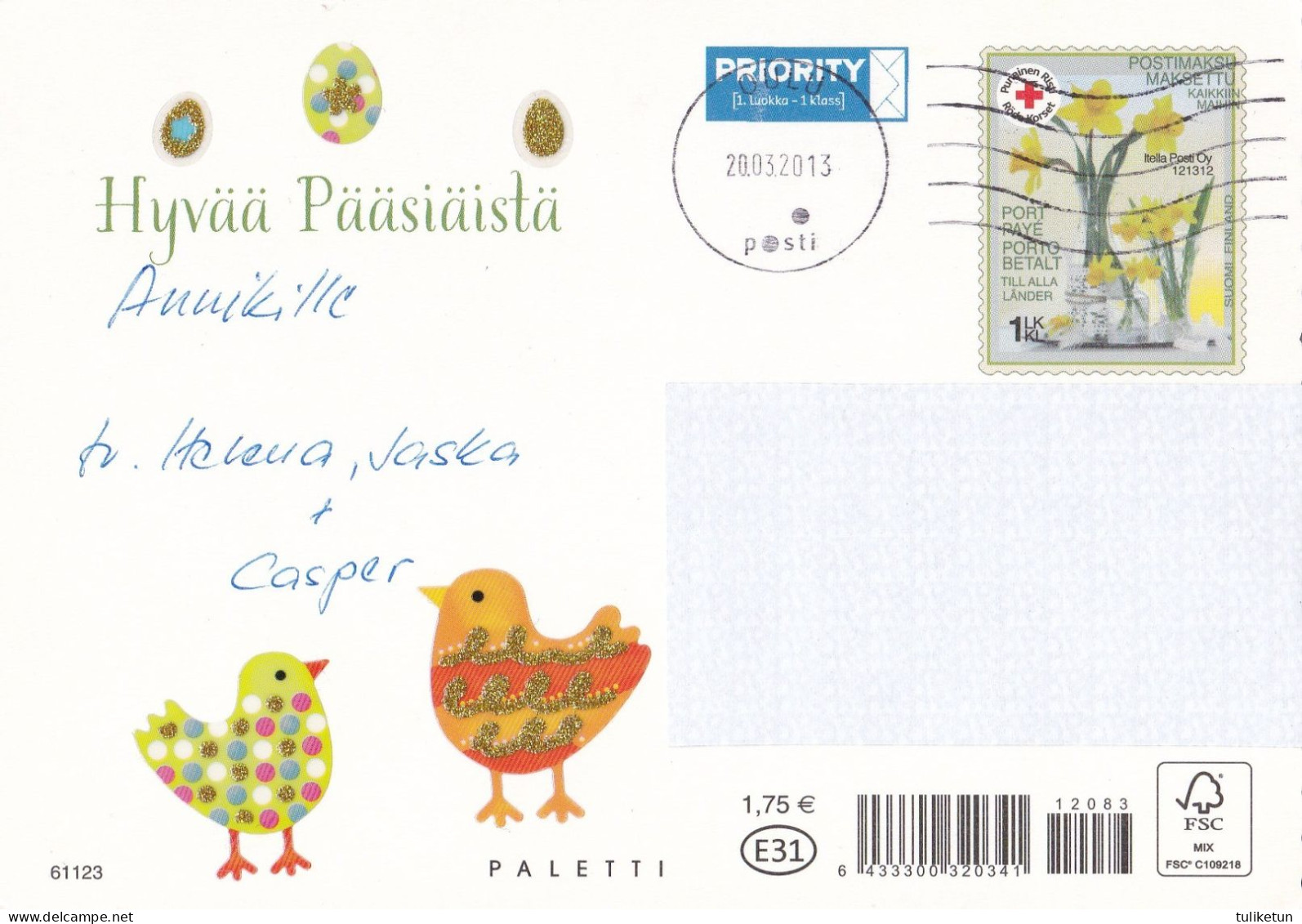 Postal Stationery - Easter Willows - Chicks Travelling With Egg - Red Cross 2013 - Suomi Finland - Postage Paid - Postal Stationery