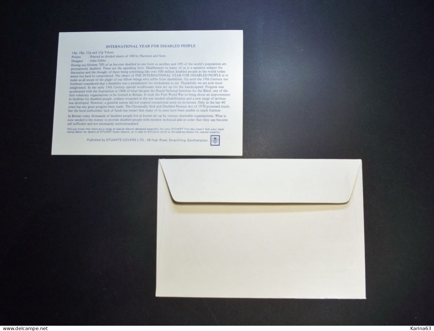 Great Britain - FDC - 1981 - 1 Envelope - Disabled Persons - With Insert - Cancellation Southend-on Sea - Essex - 1981-1990 Decimal Issues