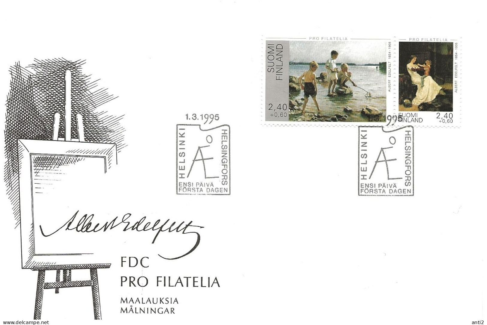 Finland   1995 Promotion Of Philately: Paintings, Mi 1289-1290  FDC - Lettres & Documents