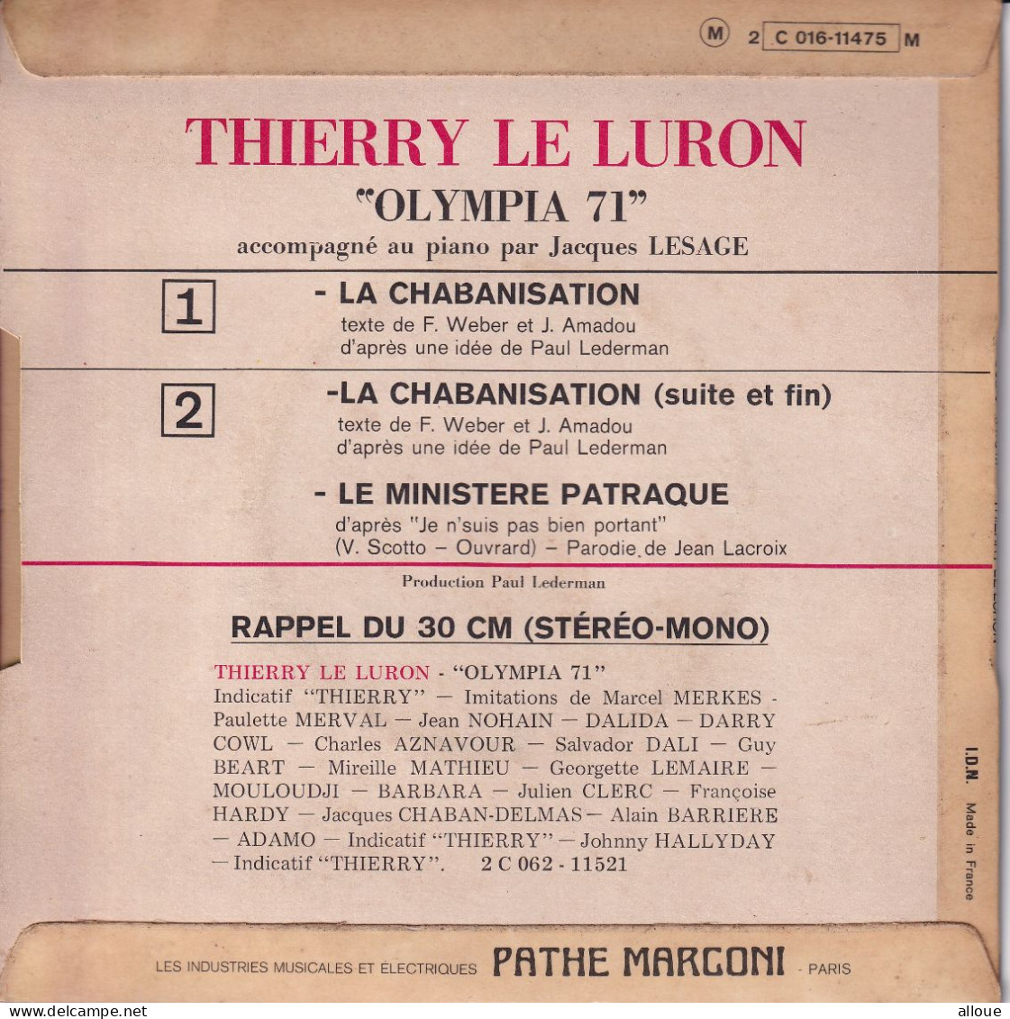 THIERRY LE LURON - FR SG - LA CHABANISATION + 2 - Humor, Cabaret