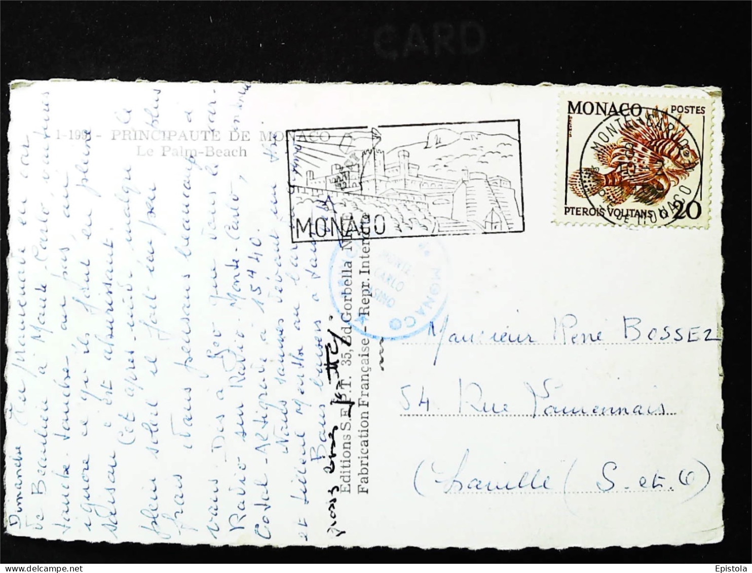 ►MONACO TIMBRE Poisson Pterois Volitans  Sur CP  1962  (Rascasse) - Cartas & Documentos