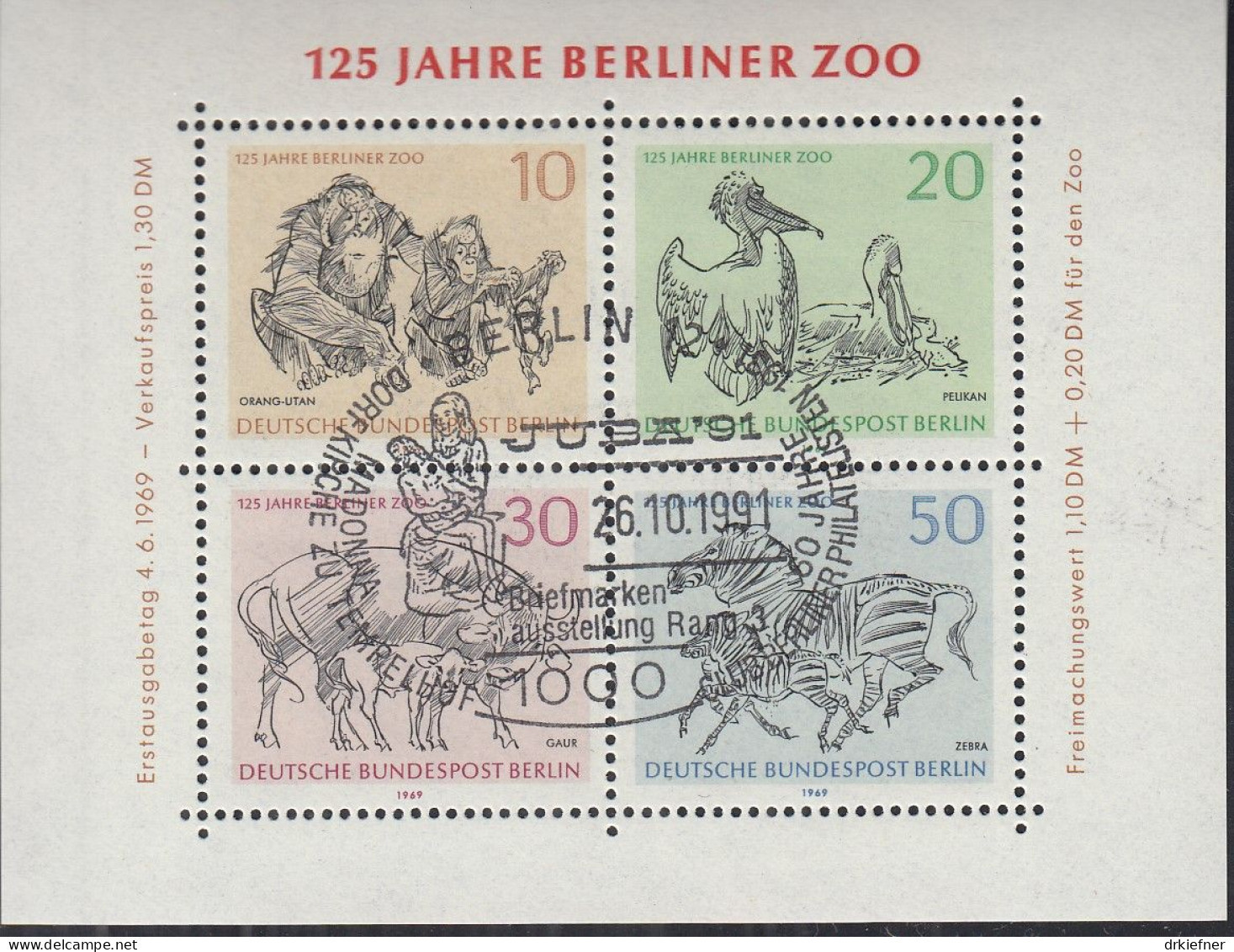 BERLIN Block 2, Gestempelt, 125 Jahre Berliner Zoo 1969 - Blocks & Kleinbögen