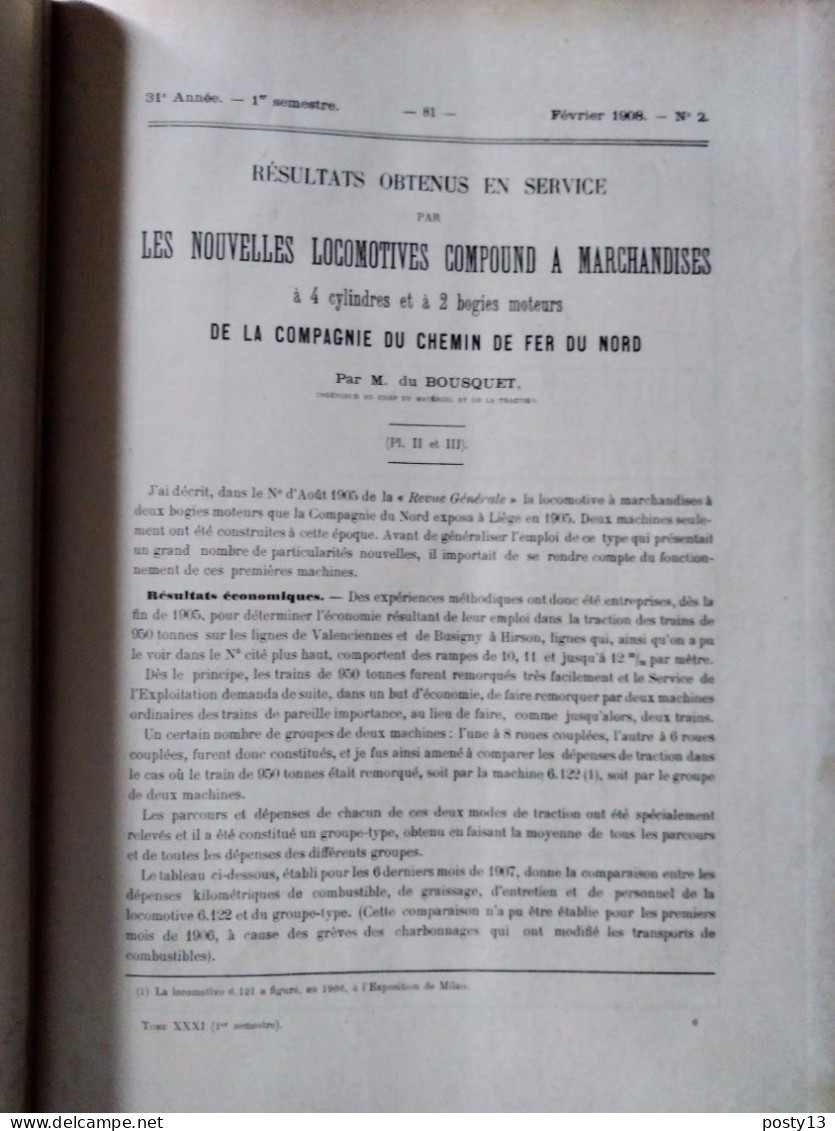 Revue Générale des Chemins de Fer et des Tramways - 1er semestre 1908.  Relié - Voir annonce