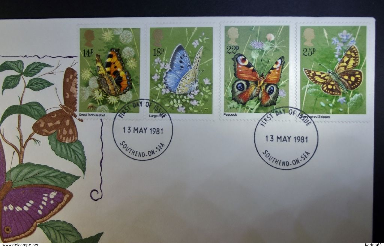 Great Britain - FDC - 1981 - 1 Envelope - Butterflies - With Insert - Cancel Southend-on-Sea - 1981-1990 Dezimalausgaben