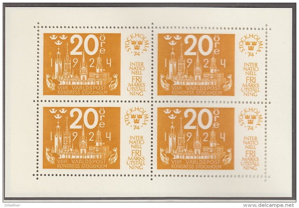 SCHWEDEN  Block 2-5, Postfrisch **, Internationale Briefmarkenausstellung STOCKHOLMIA &rsquo;74 1974 - Blocks & Sheetlets