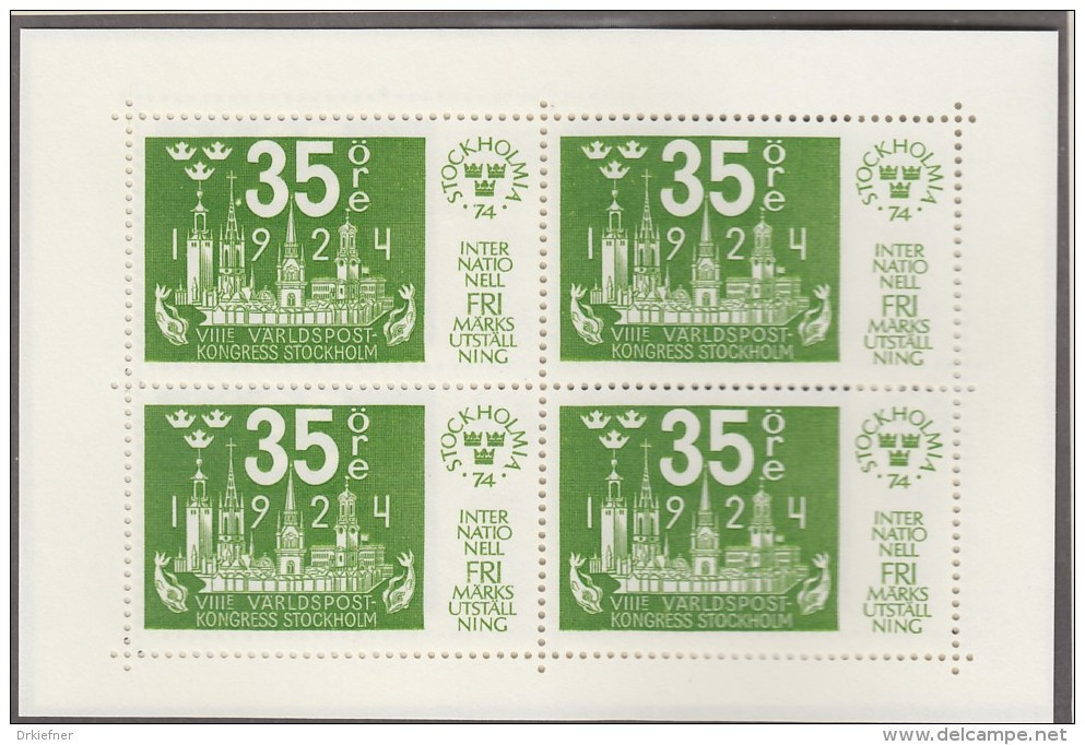 SCHWEDEN  Block 2-5, Postfrisch **, Internationale Briefmarkenausstellung STOCKHOLMIA &rsquo;74 1974 - Blocks & Sheetlets