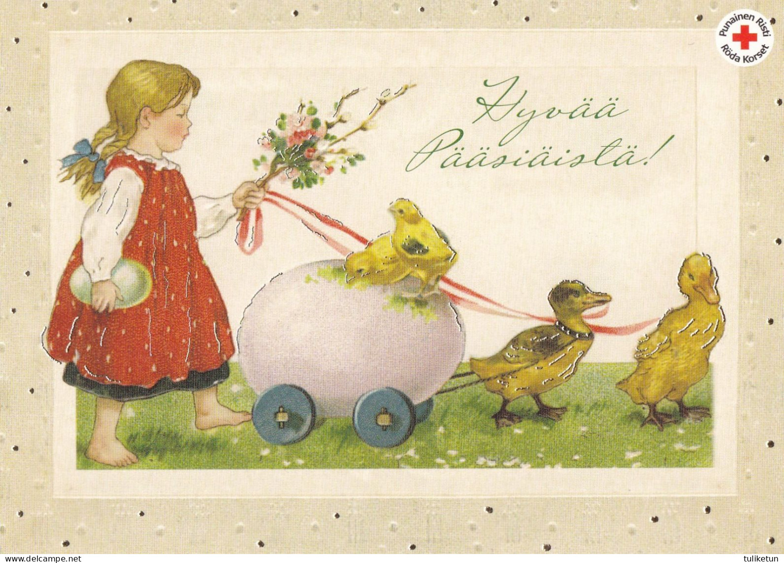 Postal Stationery - Girl - Ducks - Chicks Travelling With Egg - Red Cross 2013 - Suomi Finland - Postage Paid - RARE - Postal Stationery