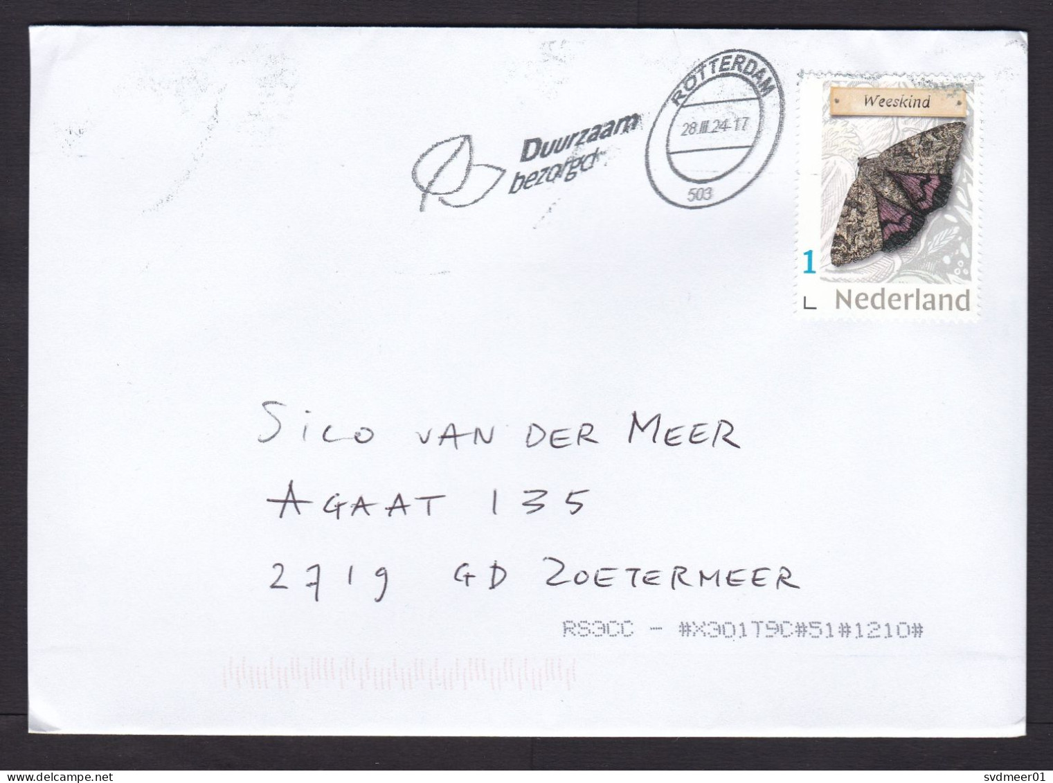 Netherlands: Cover, 2024, 1 Stamp, Butterfly, Insect, Animal (ugly Cancel Ink) - Storia Postale