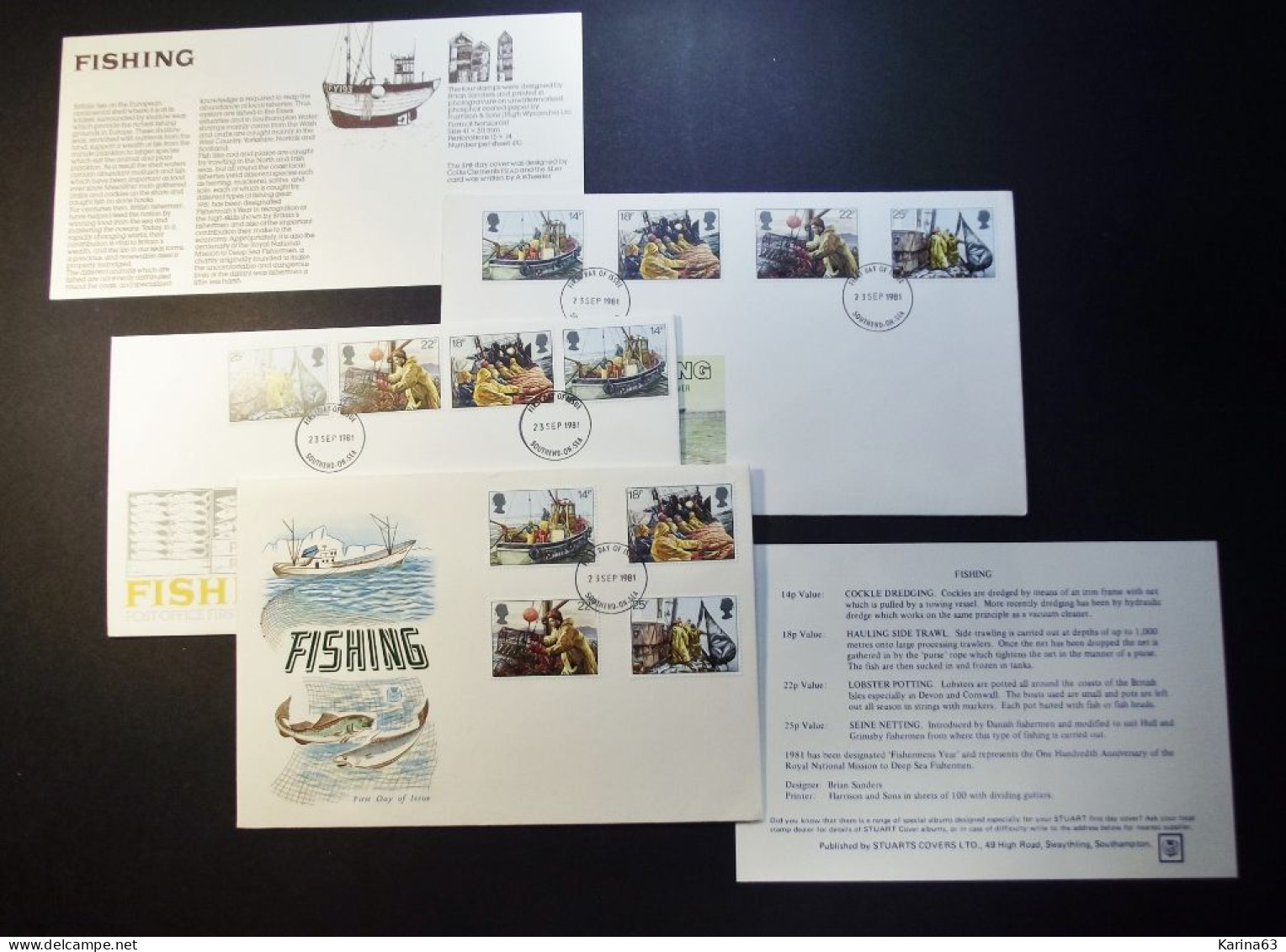 Great Britain - FDC - 1981 - 3 Envelopes - Fishing - With 2 Inserts - Cancel Southend-on-Sea - 1981-1990 Em. Décimales