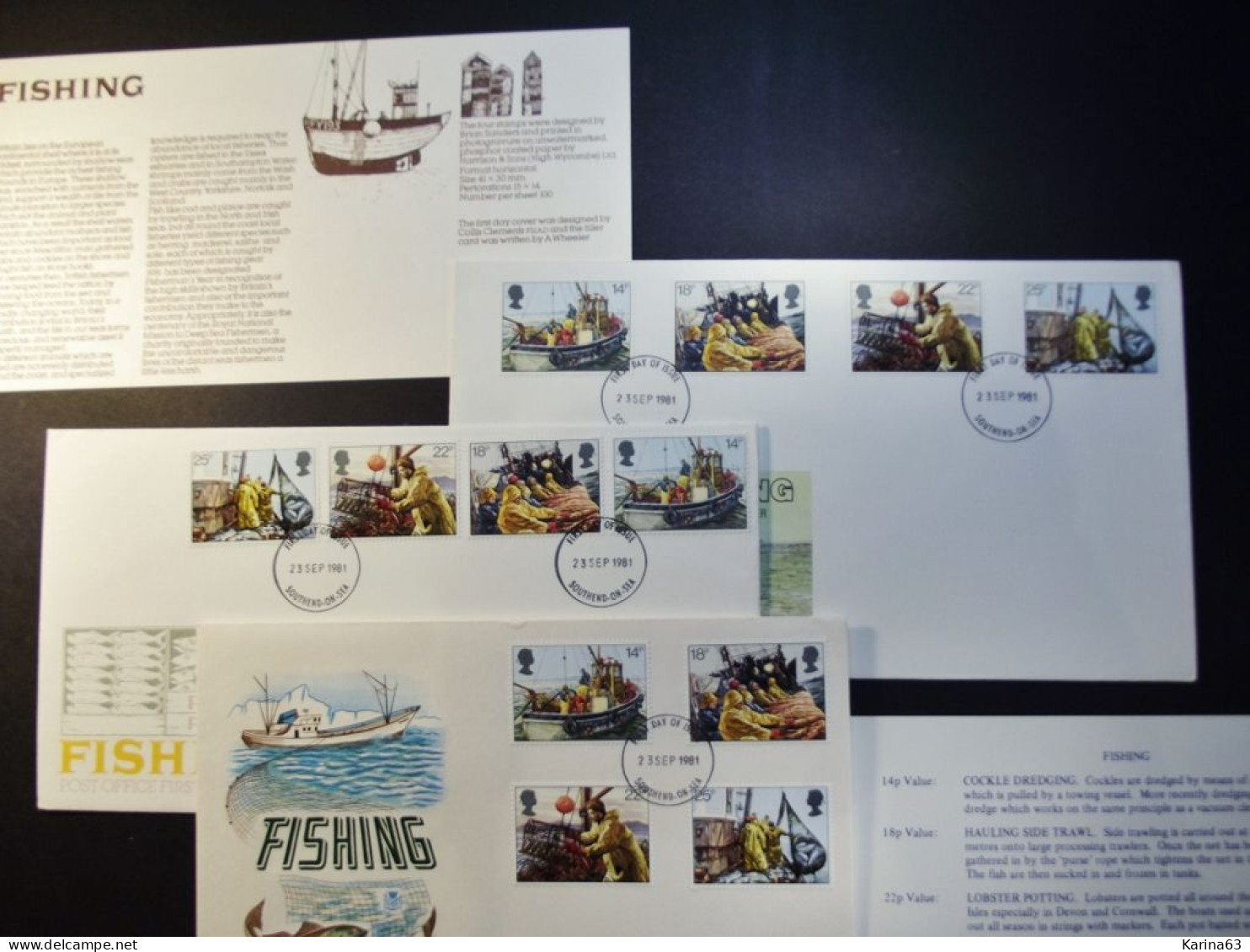 Great Britain - FDC - 1981 - 3 Envelopes - Fishing - With 2 Inserts - Cancel Southend-on-Sea - 1981-1990 Em. Décimales