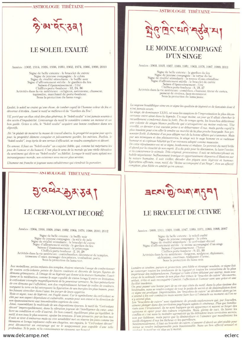 ASTROLOGIE TIBETAINE - 12 CARTES 10x15cm - TEXTES DE EDGAR BLISS - TB - Astrologie