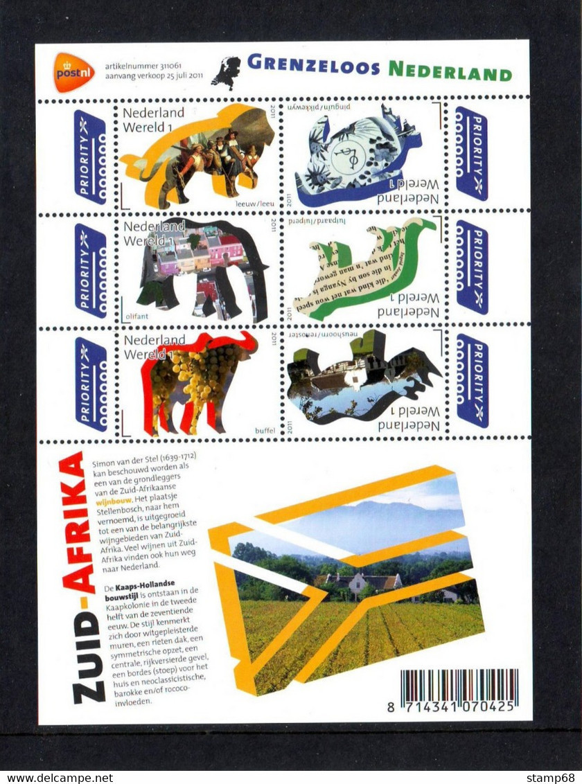 Nederland NVPH 2844-49 V2844-49c Vel Grenzeloos Nederland Zuid Afrika 2011 Postfris MNH Netherlands Relationship - Unused Stamps