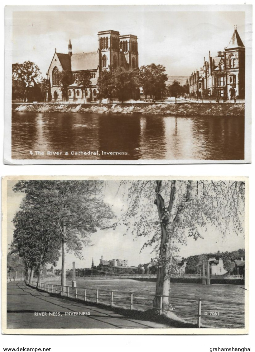 2 Postcards Lot UK Scotland Inverness-shire River & Cathedral Posted 1925 & View Of River Ness Posted 1962 - Inverness-shire