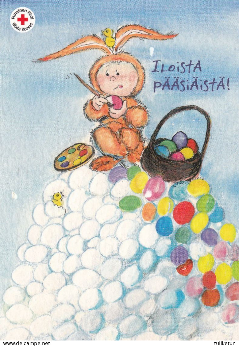Postal Stationery - Hares - Bunny Kid Painting Eggs - Chicks - Red Cross 1992 - Suomi Finland - Postage Paid - Interi Postali
