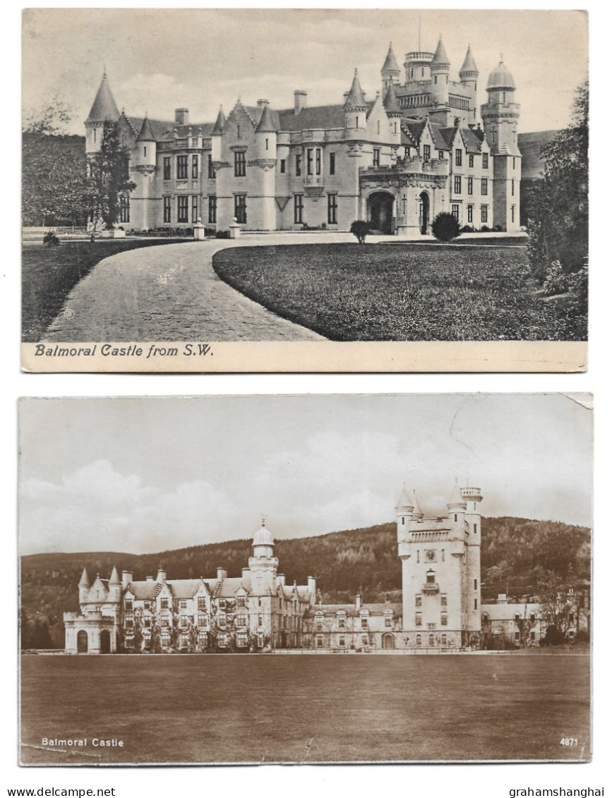 2 Postcards Lot UK Scotland Aberdeenshire Balmoral Castle Royal Residence Posted 1910 & 1931 - Aberdeenshire