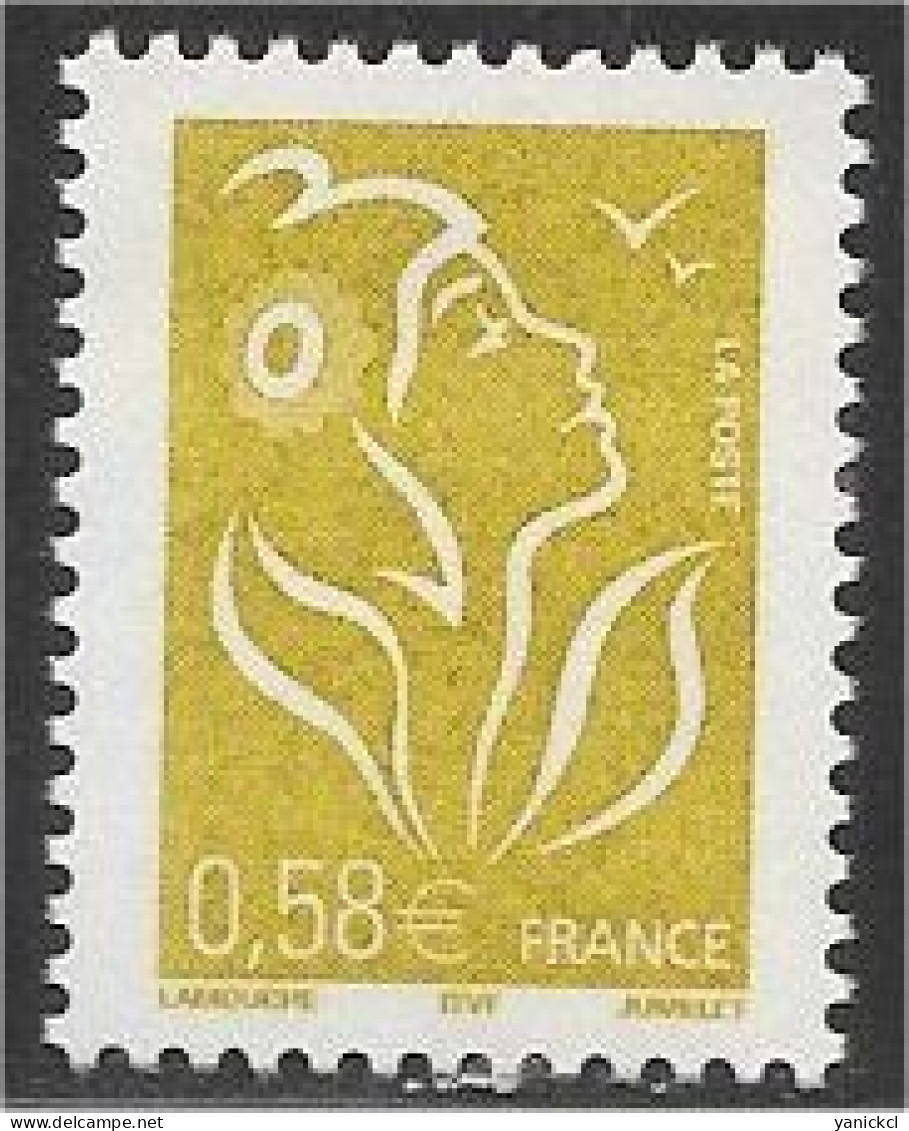 Marianne De Lamouche - 0,58€ - Jaune-olive - ITVF - (2005) - Y & T N° 3735 ** - 2004-2008 Marianne (Lamouche)