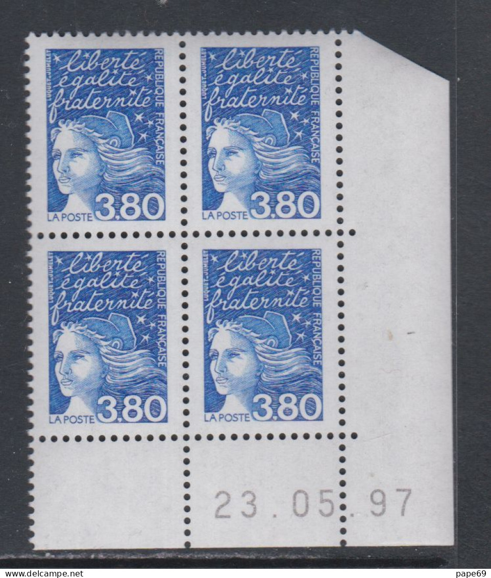 France N° 3093 XX  Luquet 3 F. 80 Bleu En Bloc De 4 Coin Daté Du 23 . 05 . 97 ;  Sans Charnière , TB - 1990-1999