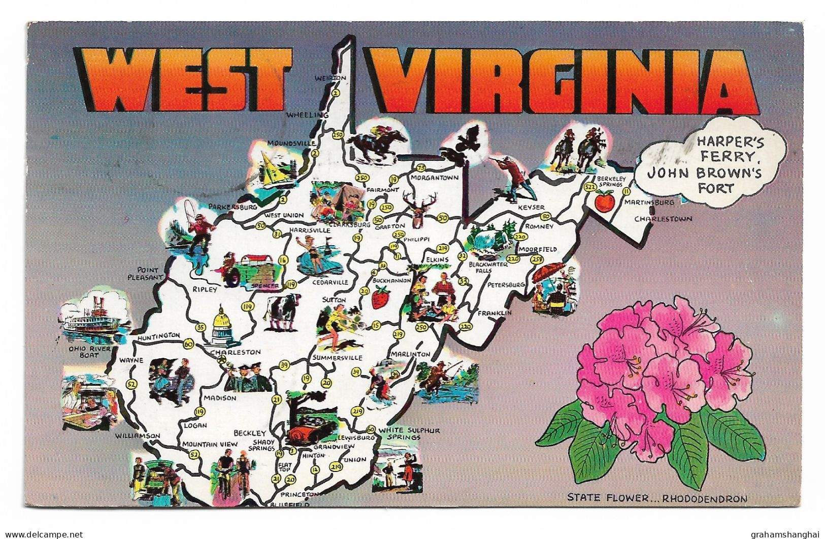 Postcard USA WV West Virginia Map Of The State Posted 1963 - Andere & Zonder Classificatie