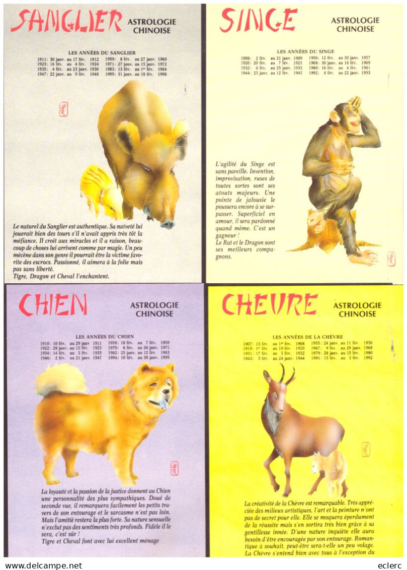 ASTROLOGIE CHINOISE - 12 CARTES 10x15cm - TEXTES DE LI CHING - TB - Astrologie